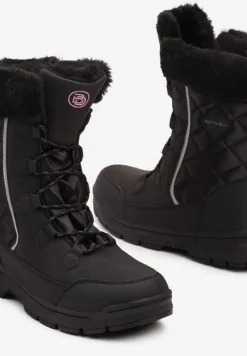 Czarne Śniegowce z Pikowanym Przeszyciem i Futerkiem na Grubej Podeszwie Amartina
