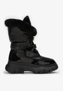 Czarne Śniegowce z Wywijaną Futrzaną Cholewką Fylie
