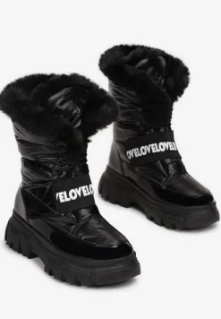 Czarne Śniegowce z Wywijaną Futrzaną Cholewką Fylie
