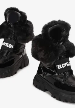 Czarne Śniegowce z Wywijaną Futrzaną Cholewką Fylie