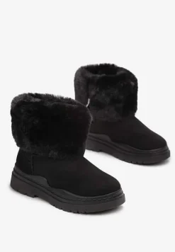 Czarne Śniegowce z Wywiniętym Futerkiem Nonva