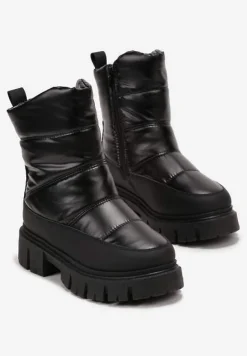 Czarne Śniegowce za Kostkę z Pikowaniem i Niską Platformą Laugas