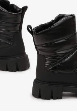 Czarne Śniegowce za Kostkę z Pikowaniem i Niską Platformą Laugas