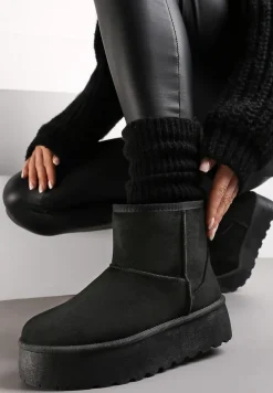 Czarne Śniegowce za Kostkę na Platformie Ocieplane Futerkiem Divena