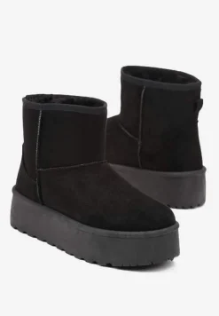 Czarne Śniegowce za Kostkę na Platformie Ocieplane Futerkiem Divena