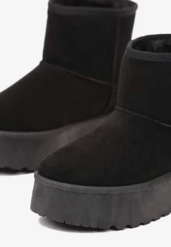 Czarne Śniegowce za Kostkę na Platformie Ocieplane Futerkiem Divena