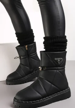 Czarne Śniegowce za Kostkę na Platformie ze Ściągaczem Rindali