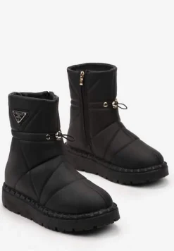 Czarne Śniegowce za Kostkę na Platformie ze Ściągaczem Rindali