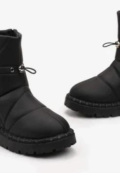 Czarne Śniegowce za Kostkę na Platformie ze Ściągaczem Rindali