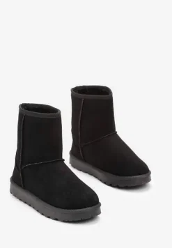 Czarne Śniegowce za Kostkę na Grubej Podeszwie Ahutan