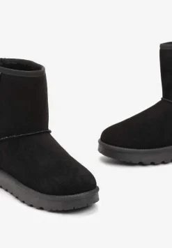 Czarne Śniegowce za Kostkę na Grubej Podeszwie Ahutan