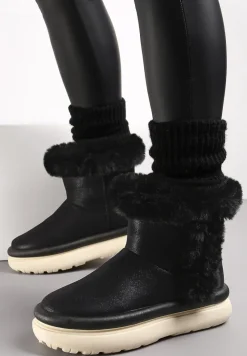 Czarne Śniegowce za Kostkę z Futerkiem na Platformie Daxolina