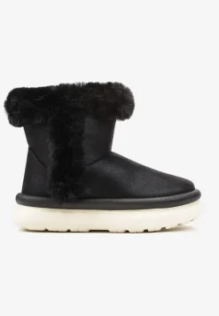 Czarne Śniegowce za Kostkę z Futerkiem na Platformie Daxolina