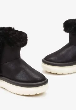 Czarne Śniegowce za Kostkę z Futerkiem na Platformie Daxolina
