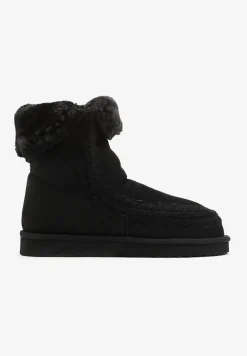 Czarne Śniegowce za Kostkę z Ozdobnym Futerkiem Catalisa