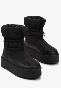 Czarne Śniegowce ze Ściągaczem na Grubej Podeszwie Lunne