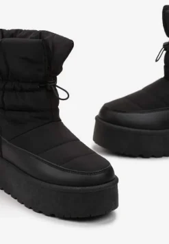 Czarne Śniegowce ze Ściągaczem na Grubej Podeszwie Lunne