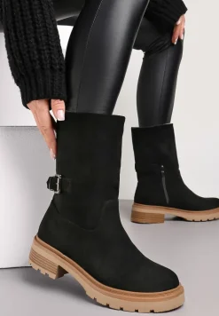 Czarne Ocieplane Botki do Połowy Łydki Varolia