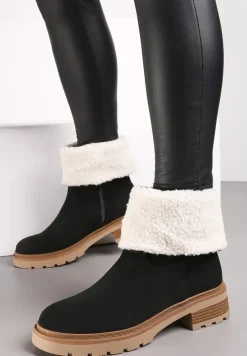 Czarne Ocieplane Botki do Połowy Łydki Varolia