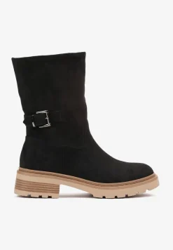 Czarne Ocieplane Botki do Połowy Łydki Varolia