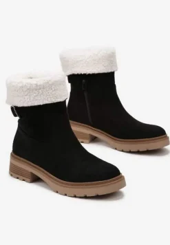 Czarne Ocieplane Botki do Połowy Łydki Varolia