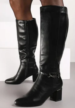 Czarne Ocieplane Casualowe Kozaki z Ekoskóry na Słupku Lobirta