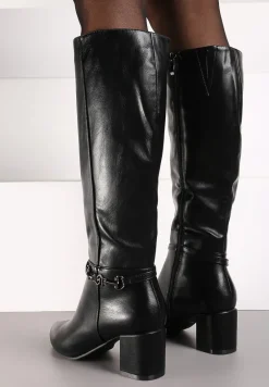 Czarne Ocieplane Casualowe Kozaki z Ekoskóry na Słupku Lobirta