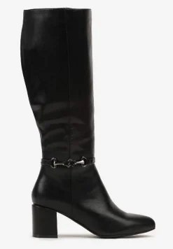 Czarne Ocieplane Casualowe Kozaki z Ekoskóry na Słupku Lobirta