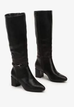 Czarne Ocieplane Casualowe Kozaki z Ekoskóry na Słupku Lobirta