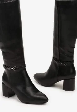 Czarne Ocieplane Casualowe Kozaki z Ekoskóry na Słupku Lobirta