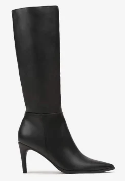 Czarne Ocieplane Kozaki Vices na Szpilce w Klasycznym Stylu Tamelith