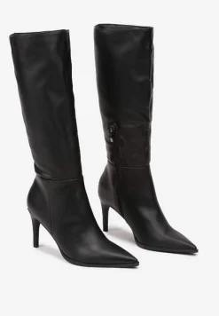 Czarne Ocieplane Kozaki Vices na Szpilce w Klasycznym Stylu Tamelith