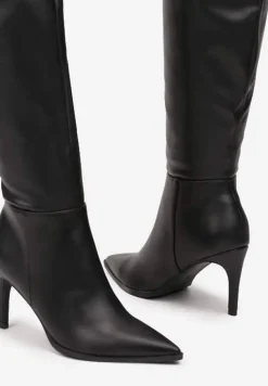 Czarne Ocieplane Kozaki Vices na Szpilce w Klasycznym Stylu Tamelith