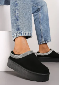 Czarne Ocieplane Śniegowce z Cyrkoniami na Platformie Irivianae