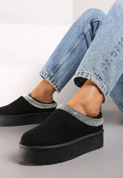 Czarne Ocieplane Śniegowce z Cyrkoniami na Platformie Irivianae