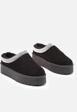 Czarne Ocieplane Śniegowce z Cyrkoniami na Platformie Irivianae