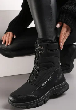 Czarne Ocieplane Śniegowce za Kostkę z Ozdobnym Wiązaniem Marinde