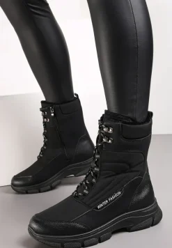 Czarne Ocieplane Śniegowce za Kostkę z Ozdobnym Wiązaniem Marinde