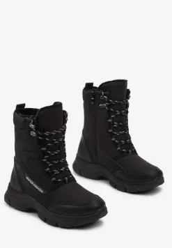 Czarne Ocieplane Śniegowce za Kostkę z Ozdobnym Wiązaniem Marinde