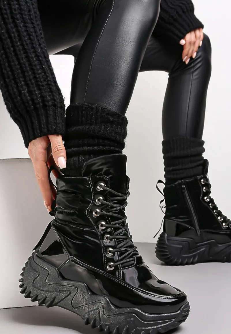 Czarne Ocieplane Sneakersy za Kostkę na Platformie Melianira