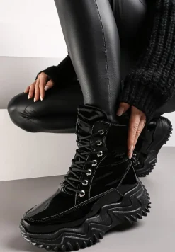 Czarne Ocieplane Sneakersy za Kostkę na Platformie Melianira