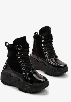 Czarne Ocieplane Sneakersy za Kostkę na Platformie Melianira