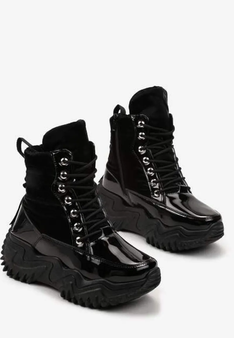 Czarne Ocieplane Sneakersy za Kostkę na Platformie Melianira