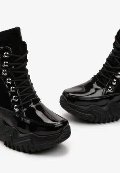 Czarne Ocieplane Sneakersy za Kostkę na Platformie Melianira