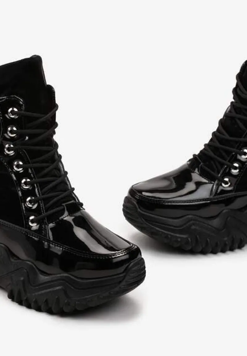 Czarne Ocieplane Sneakersy za Kostkę na Platformie Melianira