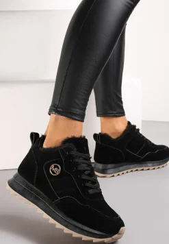 Czarne Ocieplane Sneakersy na Platformie Appopis