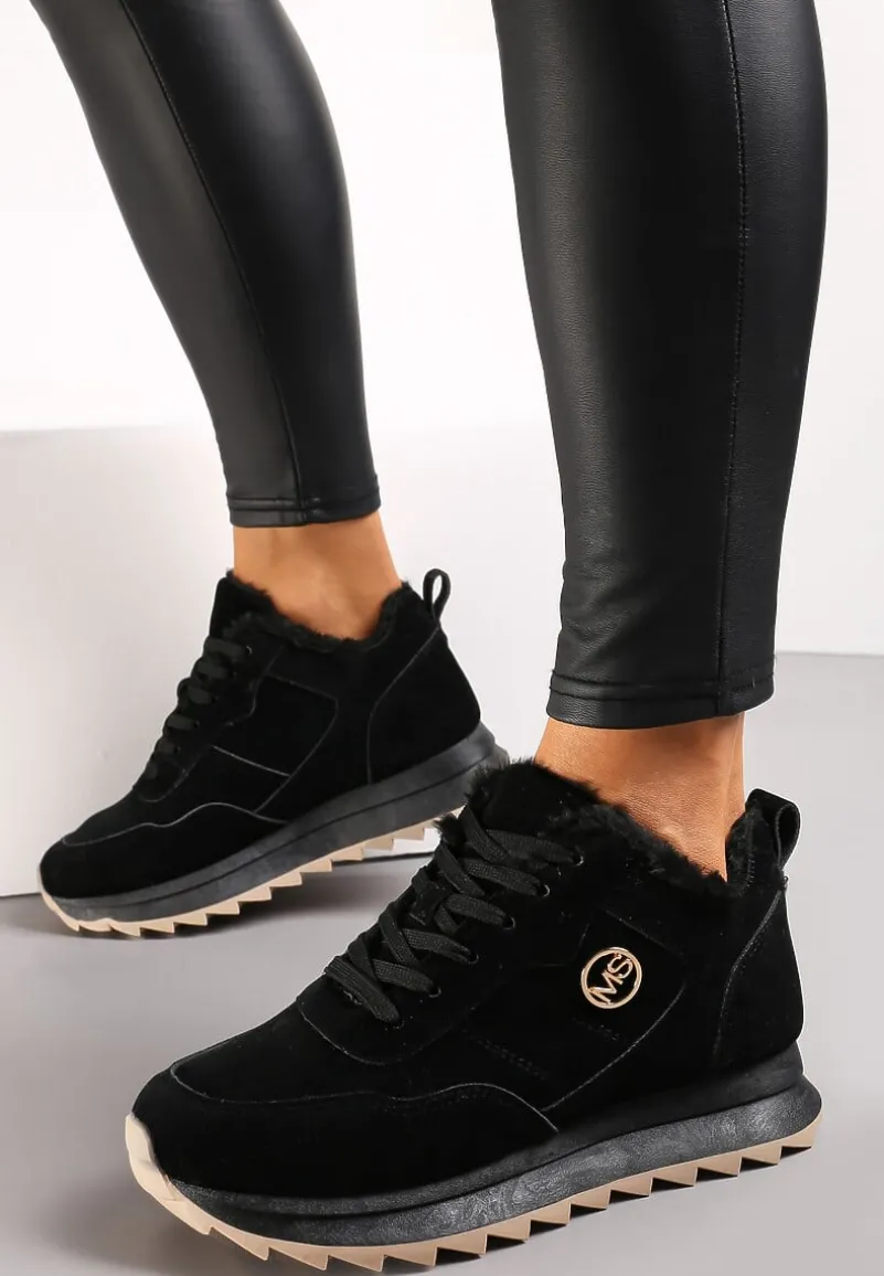 Czarne Ocieplane Sneakersy na Platformie Appopis
