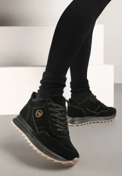 Czarne Ocieplane Sneakersy na Platformie Appopis
