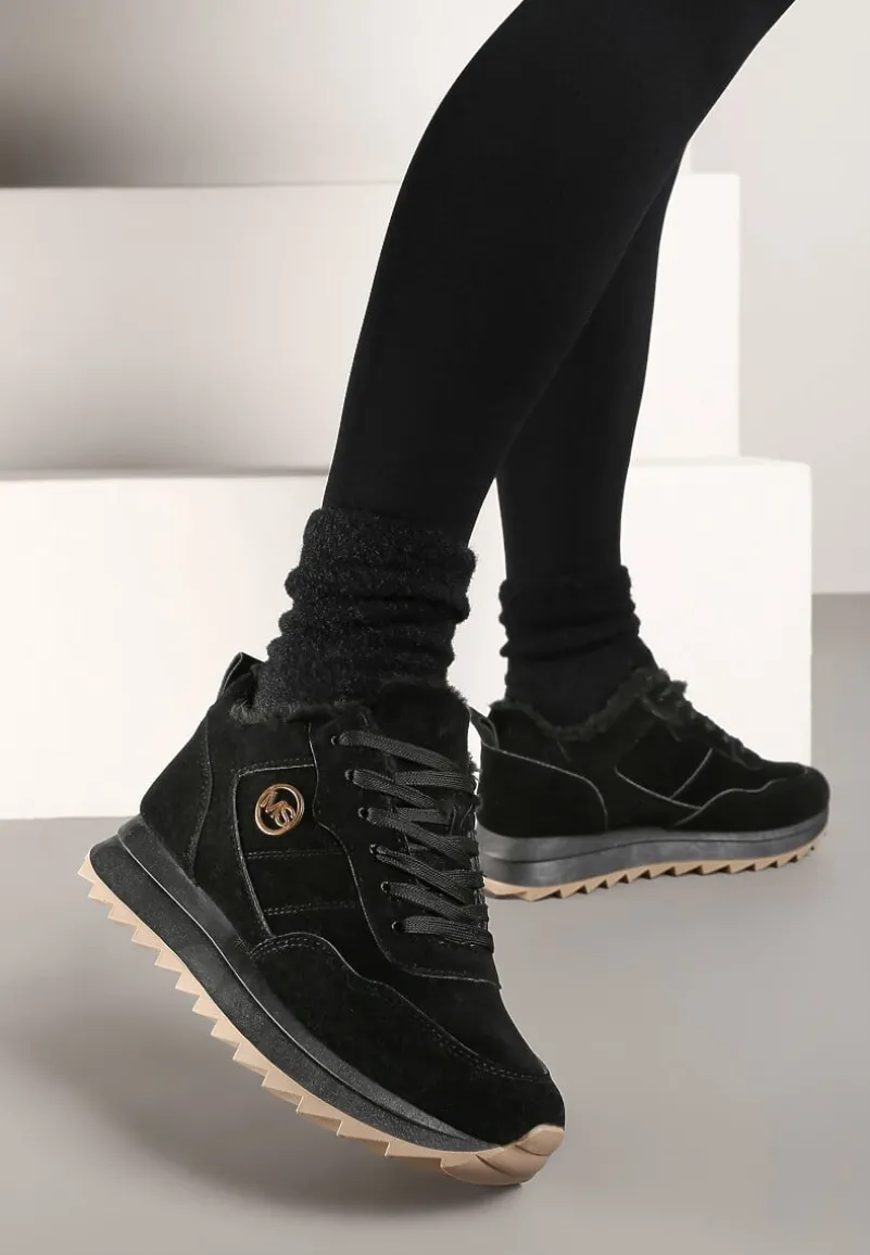 Czarne Ocieplane Sneakersy na Platformie Appopis