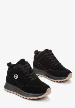 Czarne Ocieplane Sneakersy na Platformie Appopis